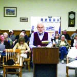 Daniel Prichett delivered a scathing review of General Plan Solar Amendment to a pack room of solar ranch opponents. Photo by Charles James