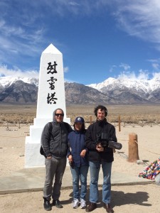 The filmmakers of "For the Sake of the Children" (from left) Joe Fox, Marlene Shigekawa and James Nubile at the 45th Manzanar Pilgrimage. Photo courtesy of Marlene Shigekawa