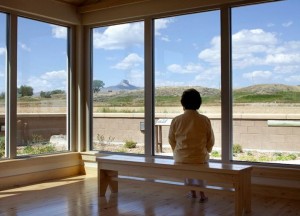 A reflective room with a view of Heart Mountain at the Heart Mountain Wyoming Foundation Interpretive Learning Center. Photo by Kevin J. Miyazaki