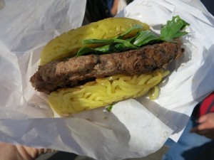 Shimamoto's original Ramen Burger from New York visited the 626 Night Market. Photo by Tiffany Ujiiye