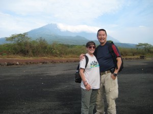 Rod and Cheryl Kuratomi pose for a picture with Mount Meru in the background. Photo courtesy of Rod Kuratomi