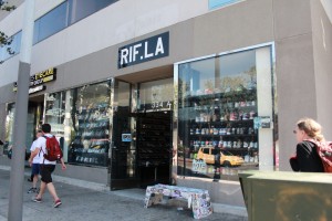 RIF storefront with its iconic bench is a popular photo op for customers and celebrities. Photo by Tiffany Ujiiye