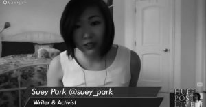 Korean American writer and activist, Suey Park, is pictured here in a screen shot of her HuffPost Live interview with Josh Zepp.