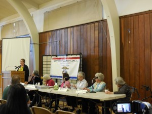 (far left) Keynote speaker Susanna LaFaver shared stories of her great-aunt Margaret Matthew D'Ille, who helped internees. Photo by Jodi Hottel