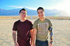 Kuramitsu poses with (left) Yamagiwa near the edge of the former concentration camp. Photo by Ryan Kuramitsu 