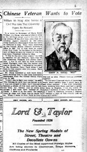 'Albany News' ran a story on veteran John Hang from China in 1911 when he tried to prove his worthiness for citizenship. Photo: New York State Digital Library