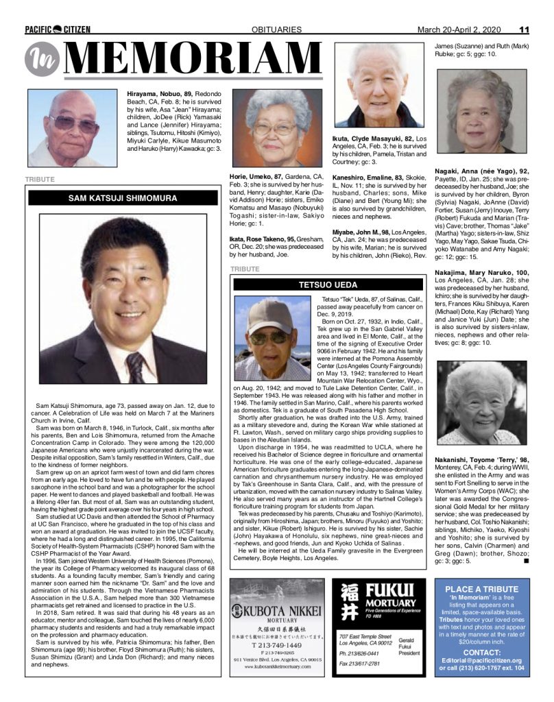 2020 Obituaries Pacific Citizen