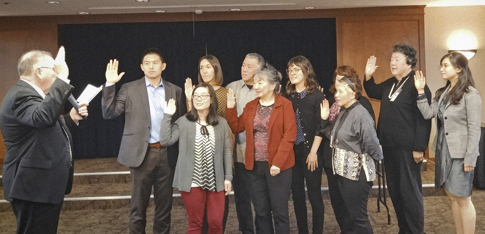 This year’s officers include (back row, from left) Chris Lee, co-president; Amanda Shanahan, co-president; Jeff Matsumoto, vp; Jennifer Yamada, board member; Heidi Tolentino, secretary; Setsy Larouche, membership chair; and Sachi Kaneko, board member; and (front row, from left) Jillian Toda-Currie, treasurer; Marleen Wallingford, past chapter president and board member; and Connie Masuoka, board member. 