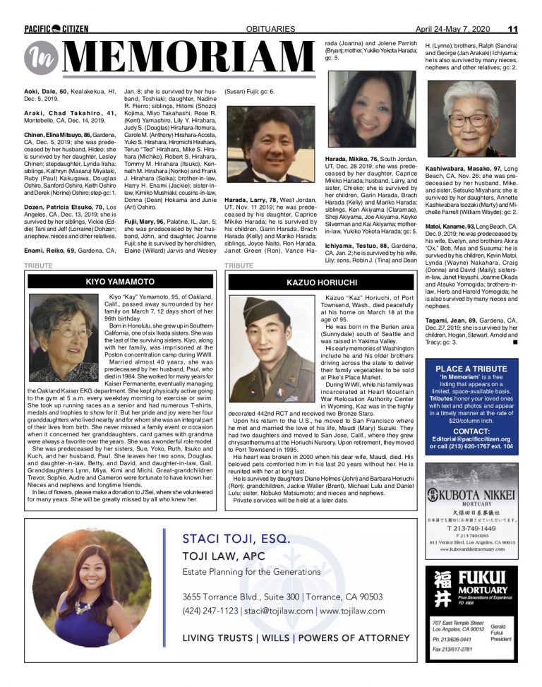 2020 Obituaries Pacific Citizen