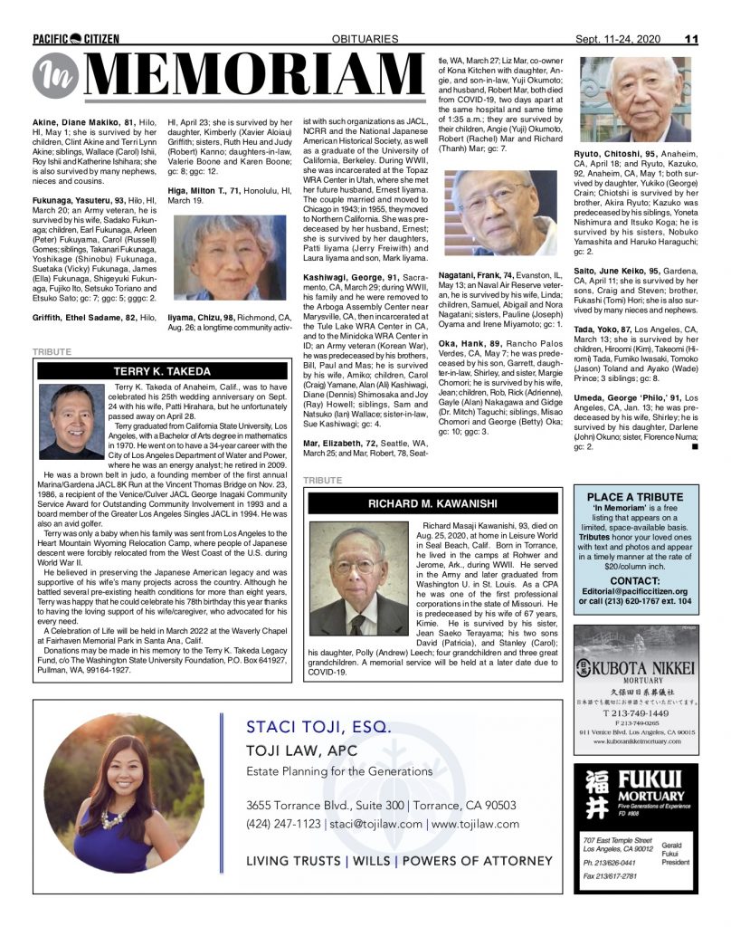 2020 Obituaries – Pacific Citizen