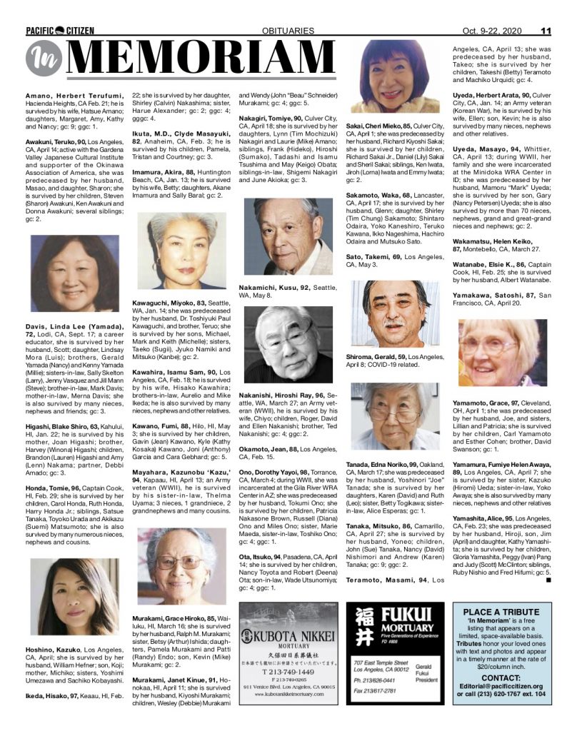 2020 Obituaries Pacific Citizen
