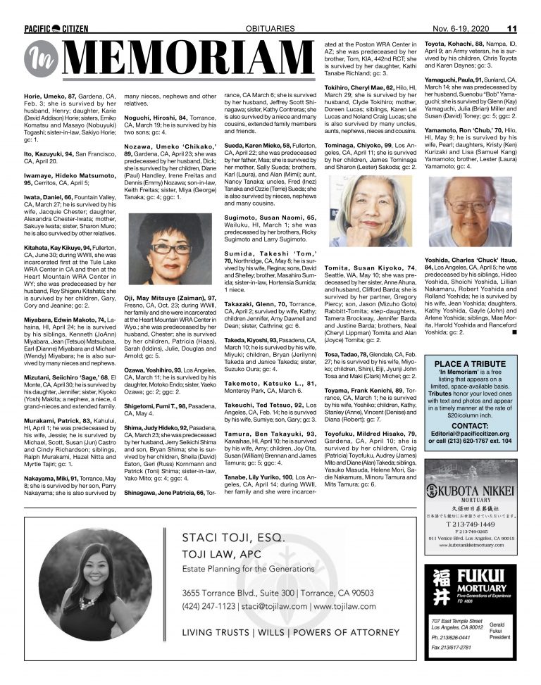 2020 Obituaries Pacific Citizen