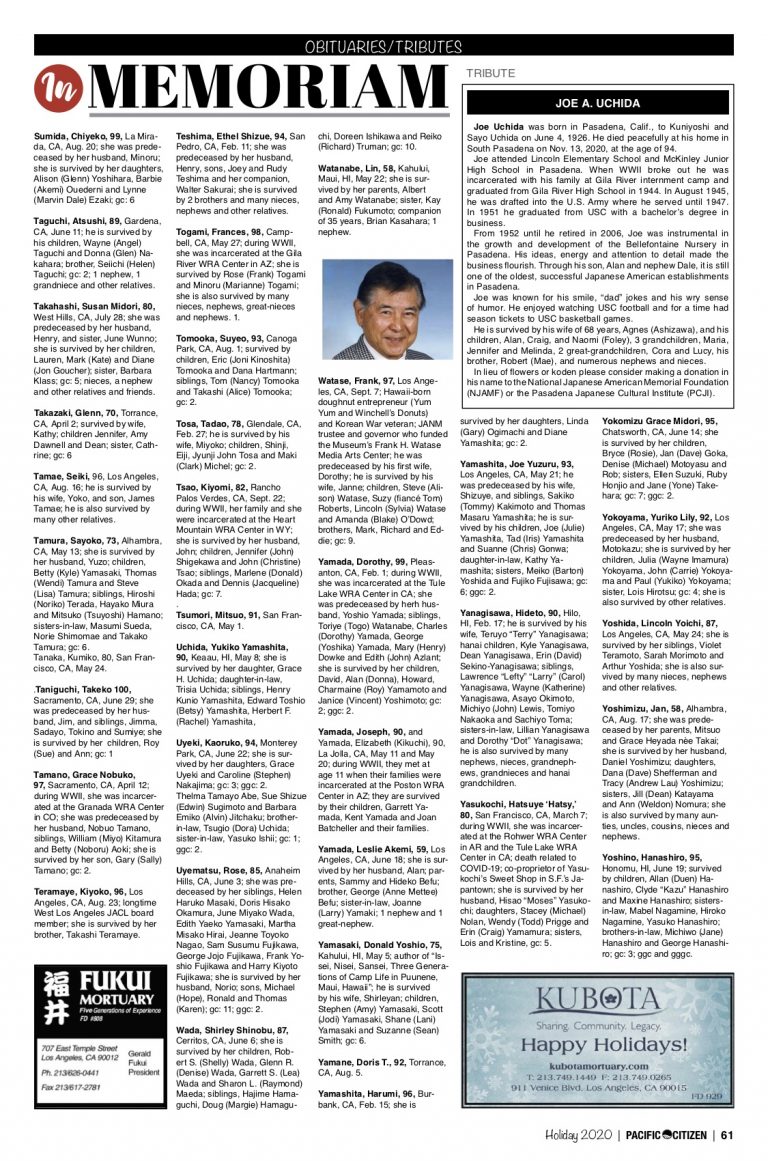 2020 Obituaries Pacific Citizen